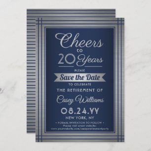 JY Number Rentirement Party Cheers Navy and Silver Save The Date