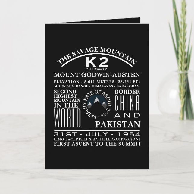 K2, Informationen zur Bergwanderung Karte (Vorderseite)