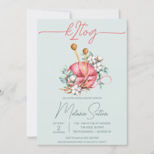 k2tog, Blau und Rosa Brautparty aus Baumwolle Einladung