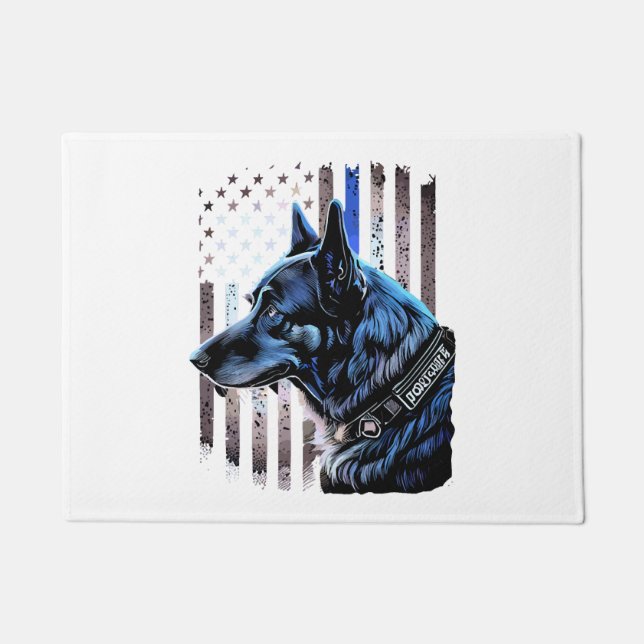 K9 Deutsche Schäferpolizei Dog Thin Blue Line Flag Fußmatte (Vorderseite)