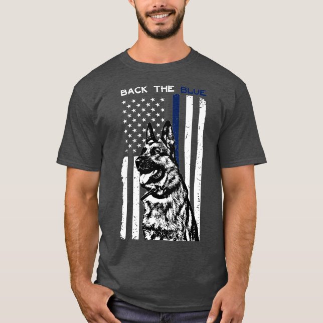 K9 Deutsche Schäferpolizei Zurück Blue Thin Blue T-Shirt (Vorderseite)