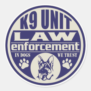 K9-Einheit In Dogs We Trust Blau Runder Aufkleber