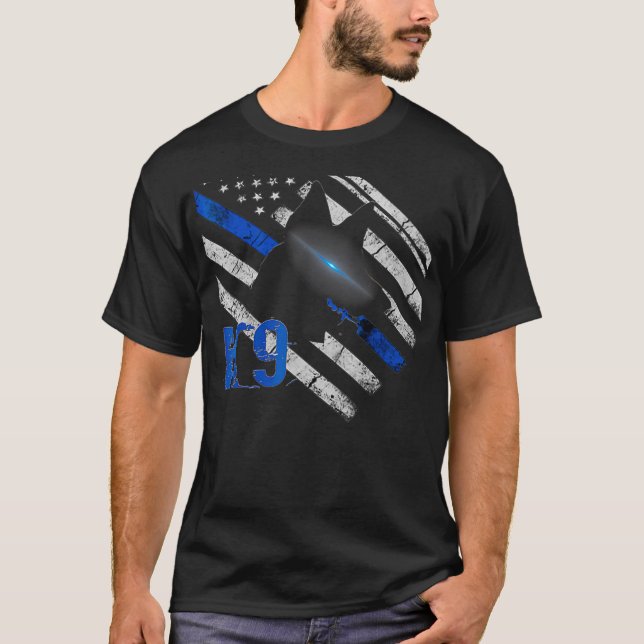 K9 Polizeibeamte Thin Blue Line Flaggenkanone T-Shirt (Vorderseite)