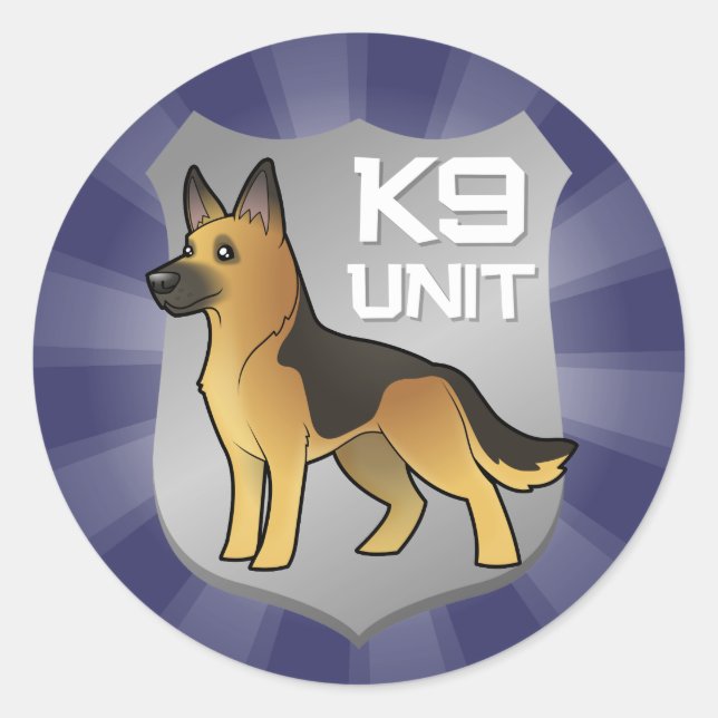 K9 Unit Cartoon German Shepherd Runder Aufkleber (Vorderseite)
