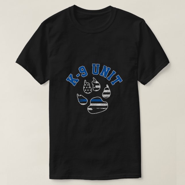 K9 Unit Thin Blue Line Dog Paw Flag Patriotic Poli T-Shirt (Design vorne)