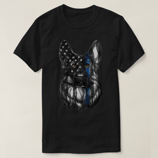 K9 Unit Thin Blue Line Flag Deutsche Schäferpolize T-Shirt (Design vorne)