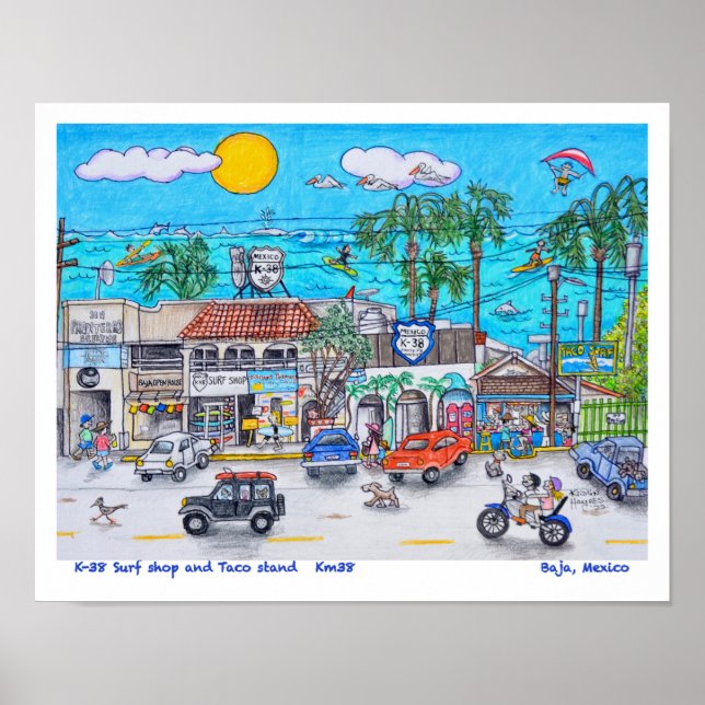 K-38 Surfshop und Taco Stand, Baja, Mexiko Poster (Vorne)