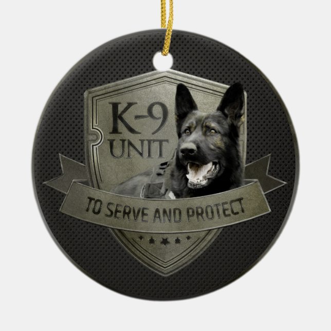 K-9 Einheit GSD - arbeitender Schäferhund-Hund Keramikornament (Vorne)