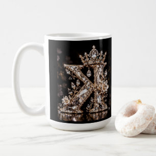K Buchstabe Beige Kristall Luxus Design Kaffeetasse