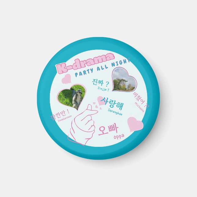 K drama 2 Fotos Collage korean typografie Zoll Magnet (Vorne)