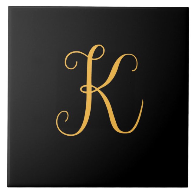 K Gold auf schwarzer Monogramm Fliese (Vorderseite)