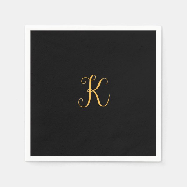 K Gold auf schwarzer Monogramm Serviette (Vorderseite)