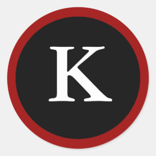 K: Initial K Letter K Red, White & Black Stickers