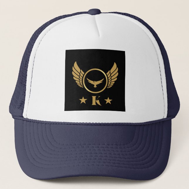 K Initial mit Gold Eagle Image Stylish Monogram Truckerkappe (Vorderseite)