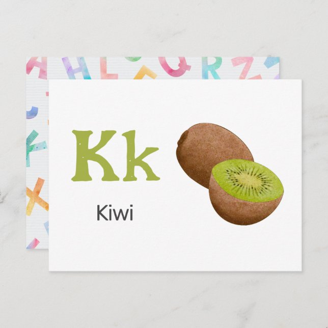 K ist für Kiwi - Alphabet Flash Card Postkarte (Vorne/Hinten)