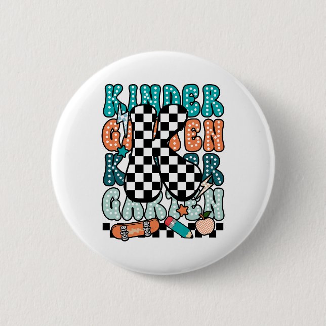 K Kindergarten Teacher Checkered Back To School Ki Button (Vorderseite)