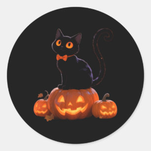 K Kitty Halloween-Kürbis-Schwarze-Katze-Performanc Runder Aufkleber