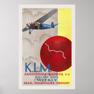 K.L.M. Amsterdam-Batavia Vintage Poster 1930