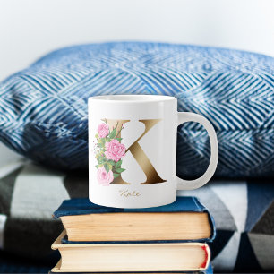 K Letter Gold Monogram   Rosa Rosen Jumbo-Tasse