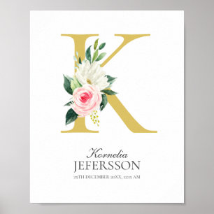 K Letter Monogram mit Blume Poster