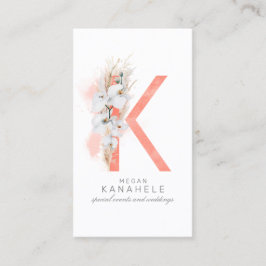 K Letter Monogram White Orchias and Pampas Grass Visitenkarte