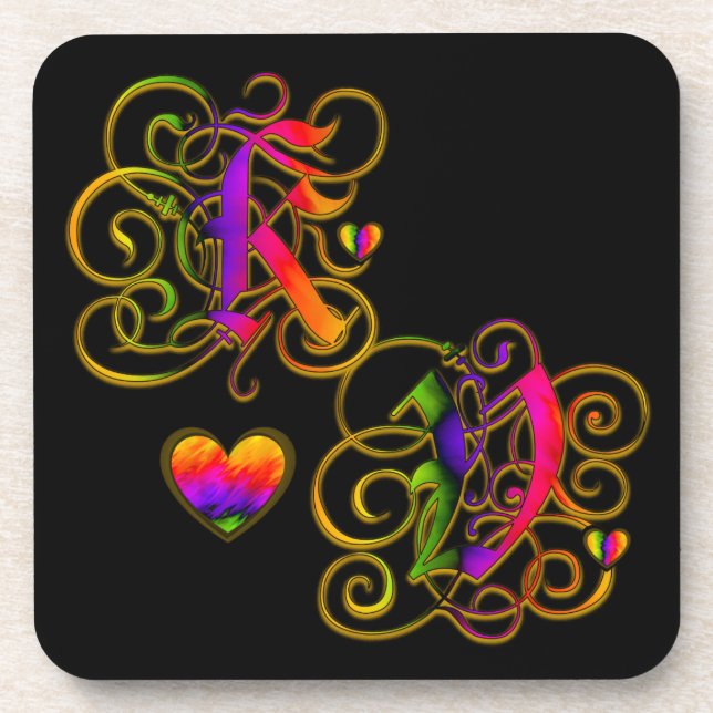 K Lieben V auf Schwarzen Untersetzer mit Herz (Vorderseite)