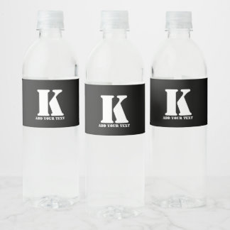 K Monogram Classic Trendy Custom Wedding Templa Wasserflaschenetikett