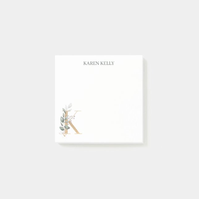 K Monogram Floral Notes Post-it Klebezettel (Vorderseite)