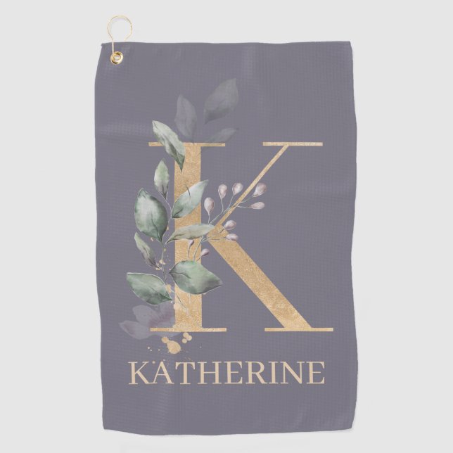 K Monogram Floral Personalisiert Golfhandtuch (Vorderseite)