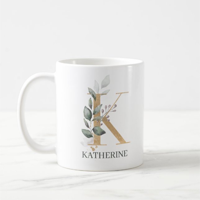 K Monogram Floral Personalisiert Kaffeetasse (Links)