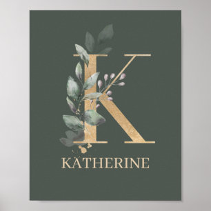 K Monogram Floral Personalisiert Poster