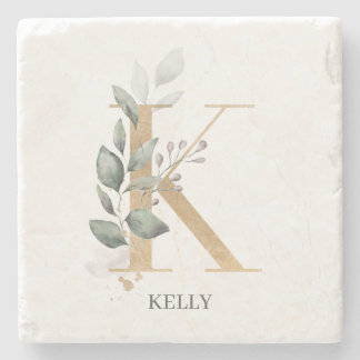 K Monogram Floral Steinuntersetzer