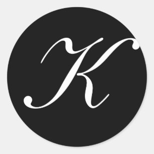 "K" Monogram, Initial White on Black Runder Aufkleber