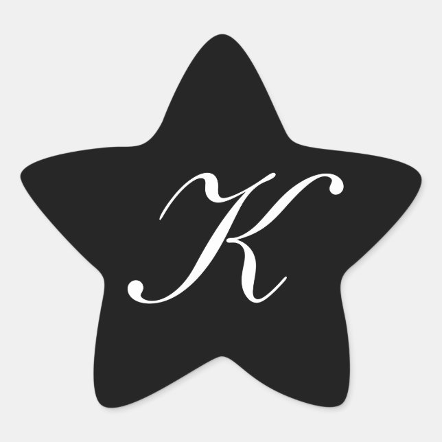 "K" Monogram, Initial White on Black Stern-Aufkleber (Vorderseite)