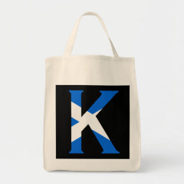 K Monogram überlagert sich auf der schottischen Fl Tragetasche