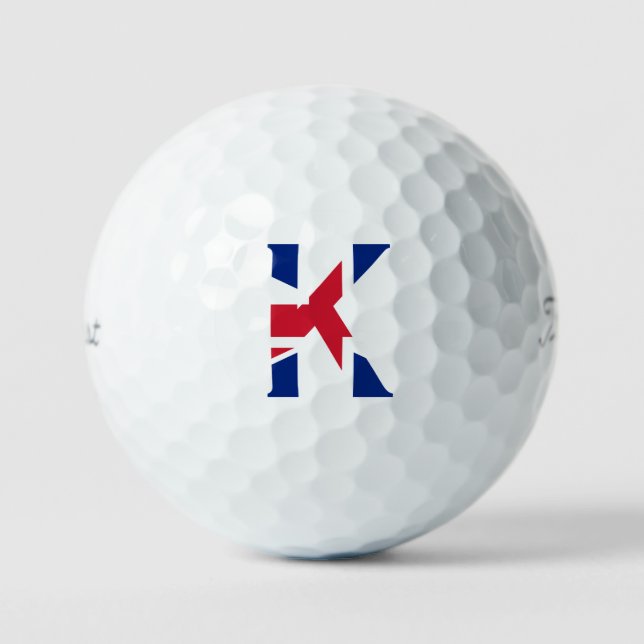 K Monogram überlagert sich auf der Union Jack Flag Golfball (Vorderseite)