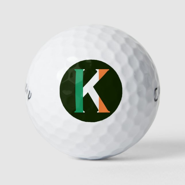 K Monogram überlagert sich auf irischer Flagge cwb Golfball (Vorderseite)