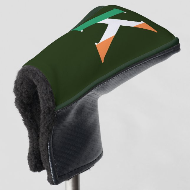 K Monogram überlagert sich auf irischer Flagge Golf Headcover (3/4 Vorderseite)