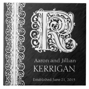 K Monogram "White Lace on Black" Hochzeitszange Fliese