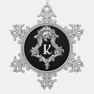 K Monogramm Anfangsornament Schneeflocken Zinn-Ornament