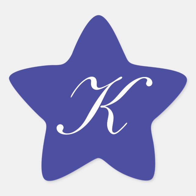 "K" Monogramm Initial Weiß auf Blau Stern-Aufkleber (Vorderseite)