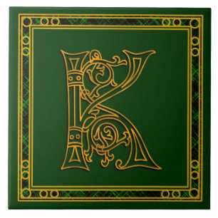 K Monogramm "Irish Gold on Green" Keramik Tiles Fliese
