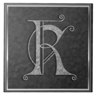K Monogramm Keramik "Mittelalter grauer Stein" Fliese