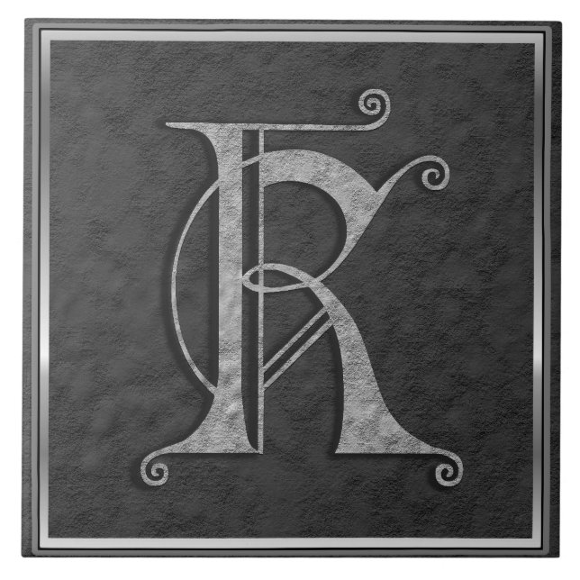 K Monogramm Keramik "Mittelalter grauer Stein" Fliese (Vorderseite)