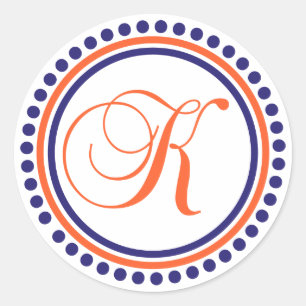 K Monogramm (Kreis der blauen / orangen Punkte) Runder Aufkleber