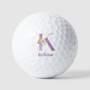 K Monogramm Lila Blumenfarbe Personalisiert Golfball