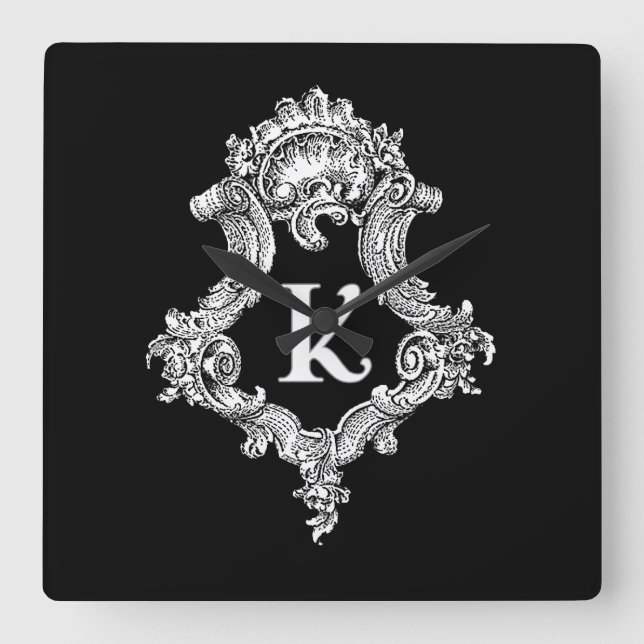 K Monogramm Quadratische Wanduhr (Vorderseite)