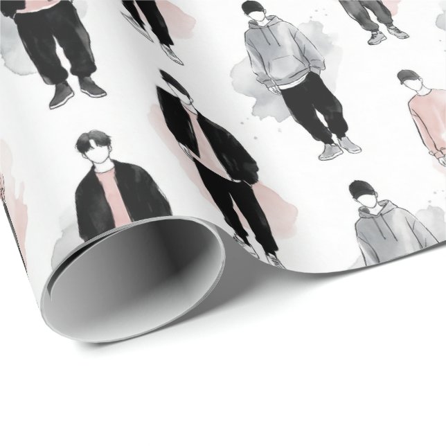 K-Pop-Idole Silhouette-Ästhetik Nahtloses Muster  Geschenkpapier (Rolleneckpunkt)