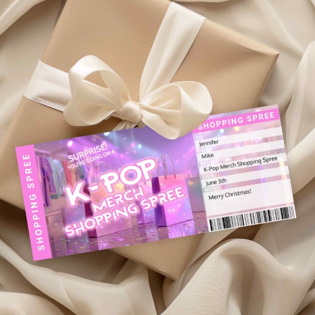 K-Pop Merch Shopping Spree Reveal Ticket Card Einladung (K-Pop Merch Shopping Spree Printable Ticket )