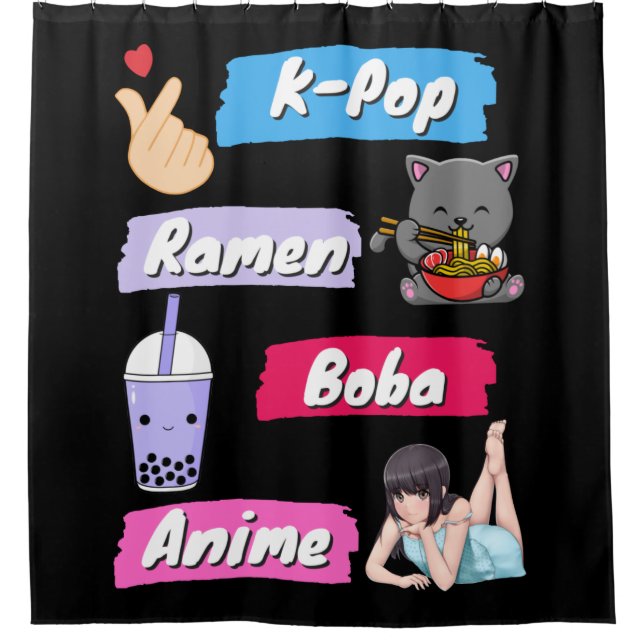 K-Pop, Ramen, Boba und Anime Pop Culture Fan Duschvorhang (Vorderseite)